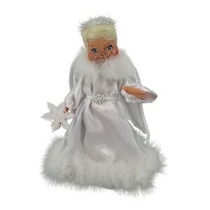 Annalee Dolls Christmas Angel Snowflake White Satin Faux Fur Trim Vintage Decor